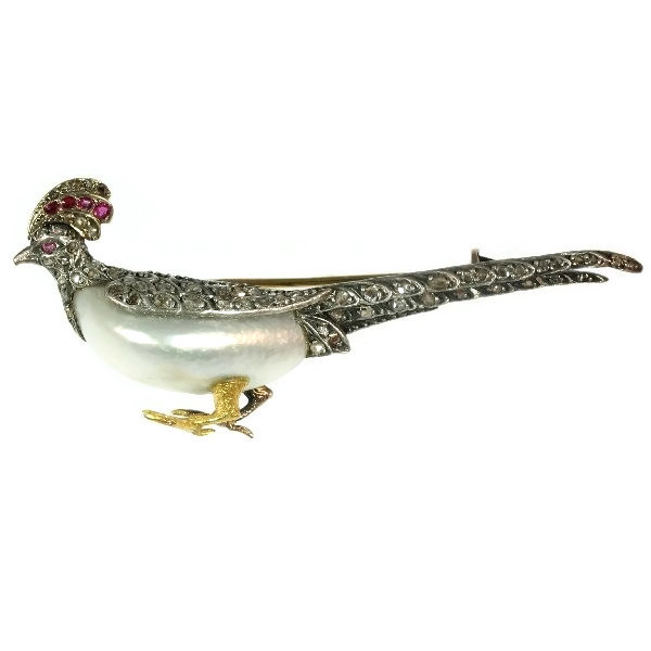 Antique French Victorian Bird Brooch Pheasant With Rubies And Rose Cut ...